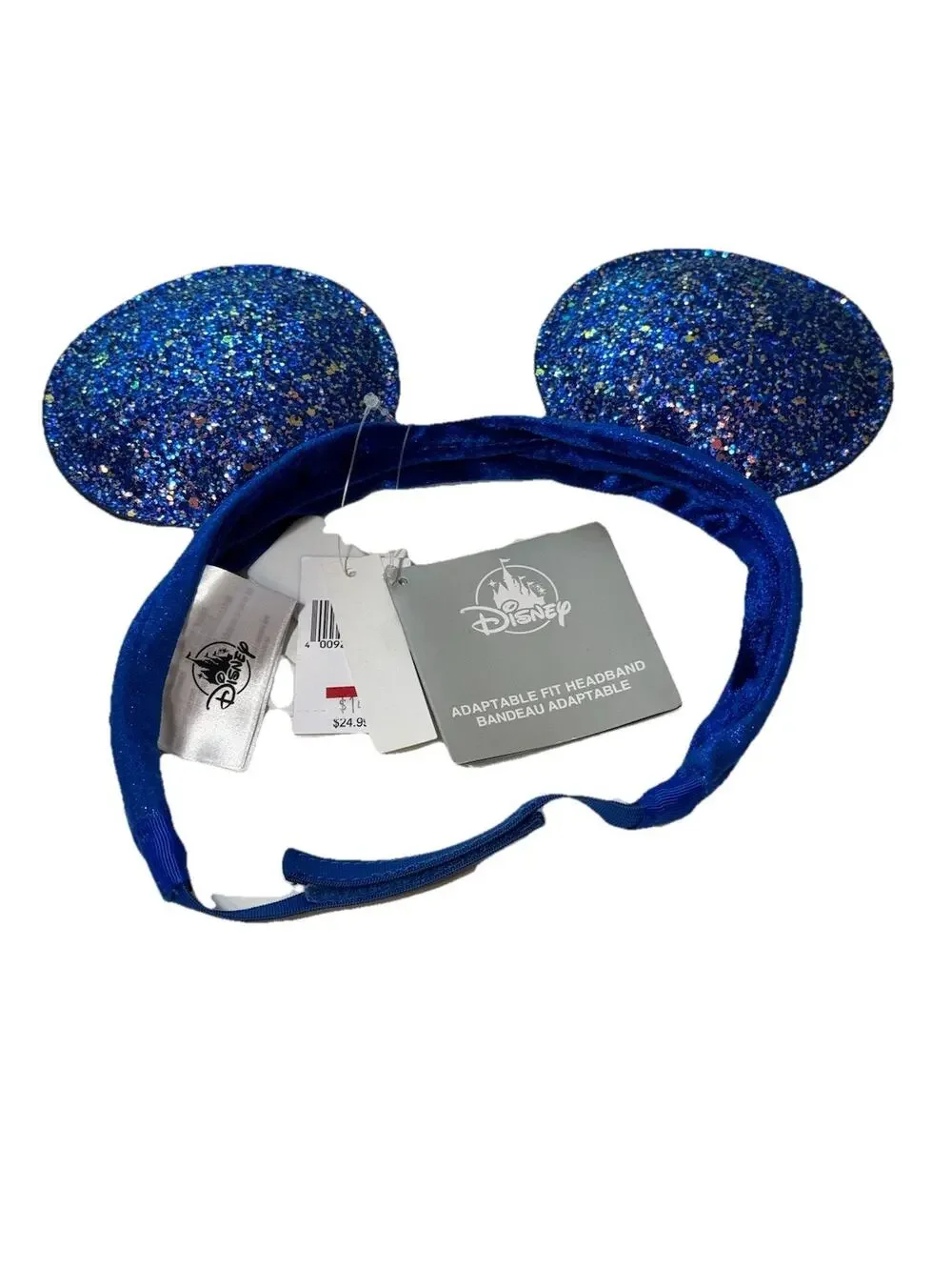 Disney Mickey Ears Blue Sparkle No Bow Adjustable Strap Youth Size NEW W TAGS